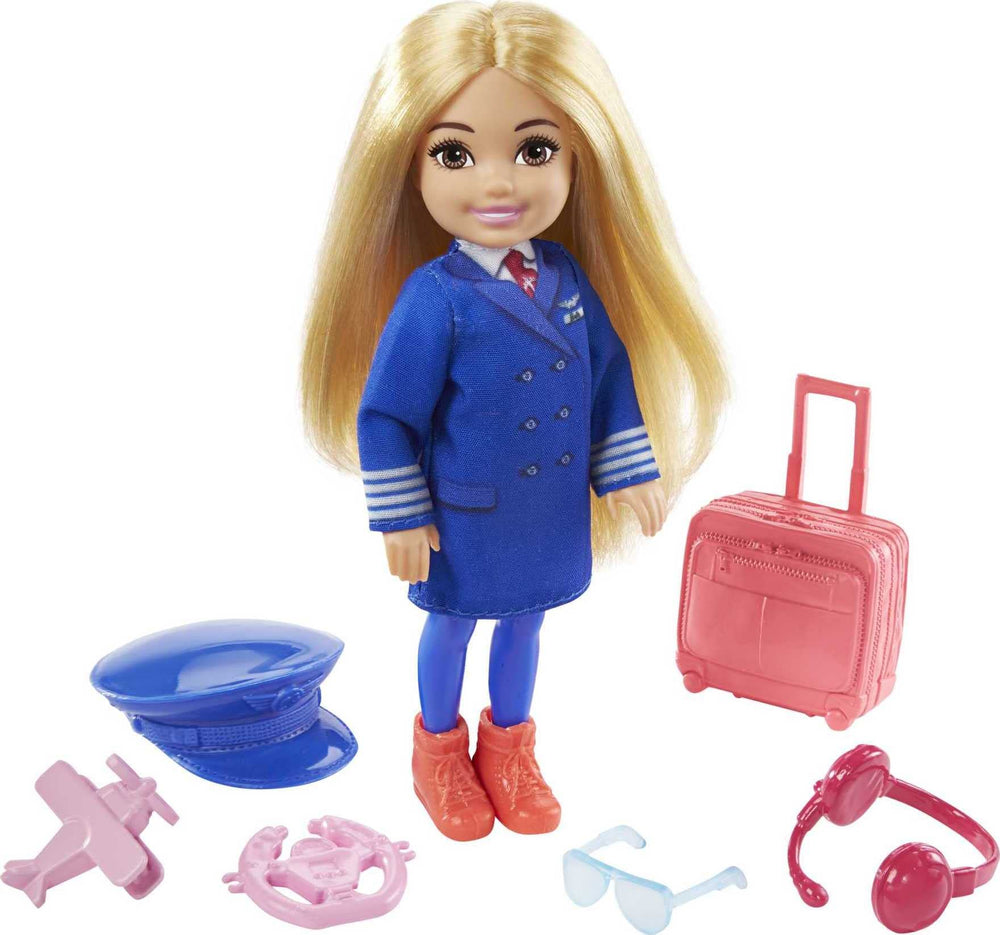 Barbie Chelsea pilot doll cockpit wheel enhances realistic flight role-play.