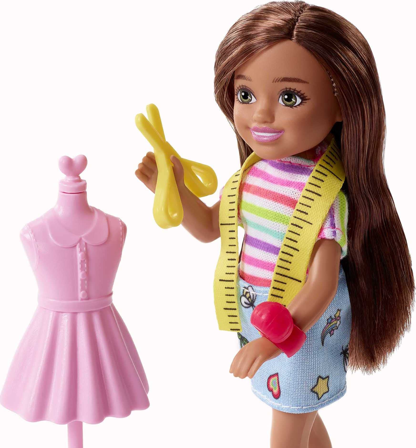 Barbie Chelsea 6-inch career doll with 8 accessories enables diverse storytelling.