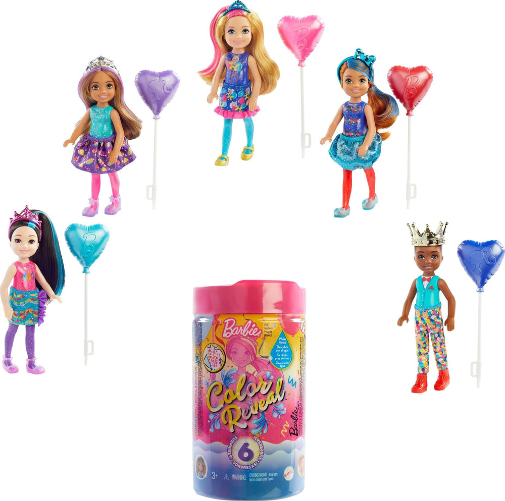 Barbie Chelsea Color Reveal doll in tube, ideal for unboxing and imaginative play