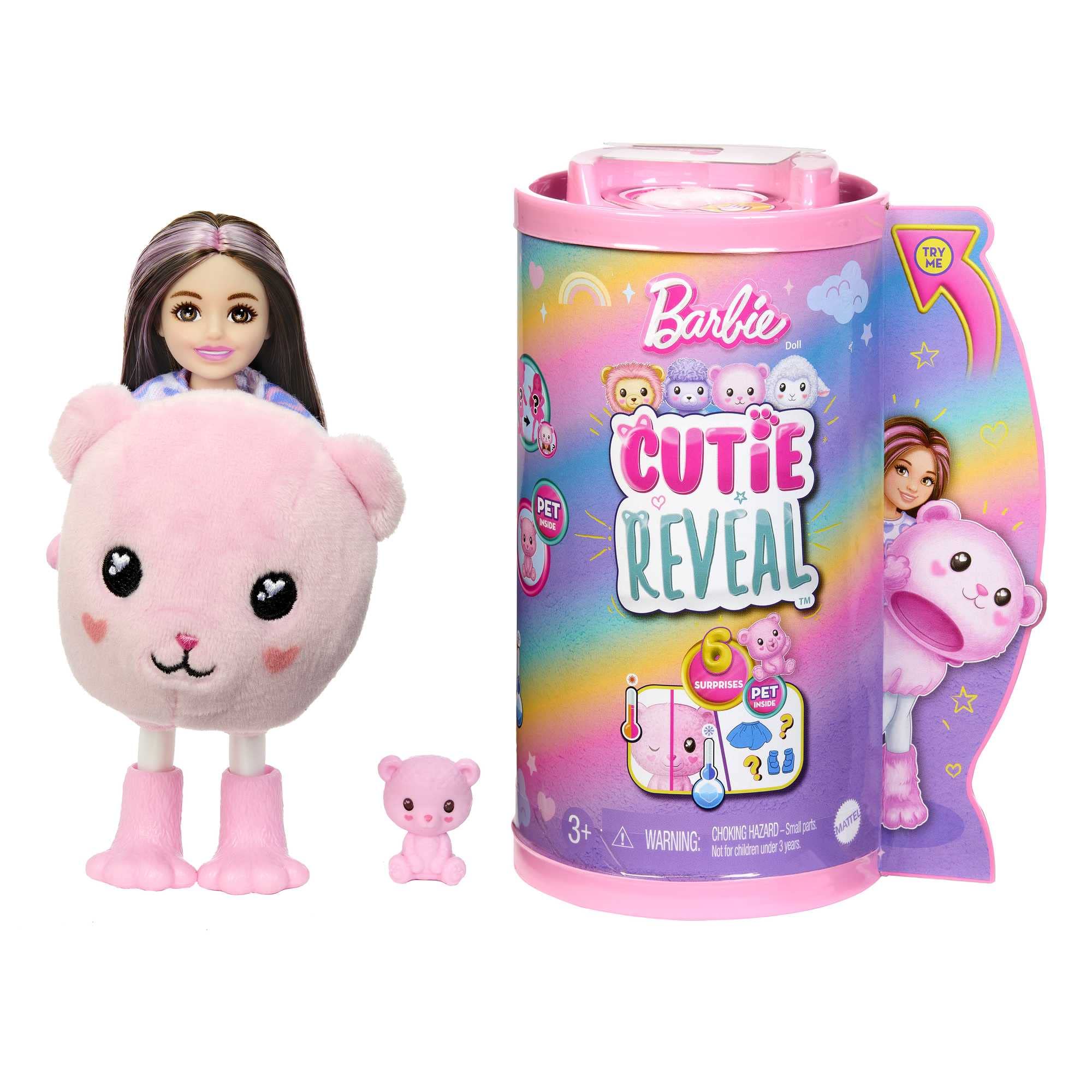 Barbie Chelsea Cutie Reveal doll in plush costume, ready for imaginative play.