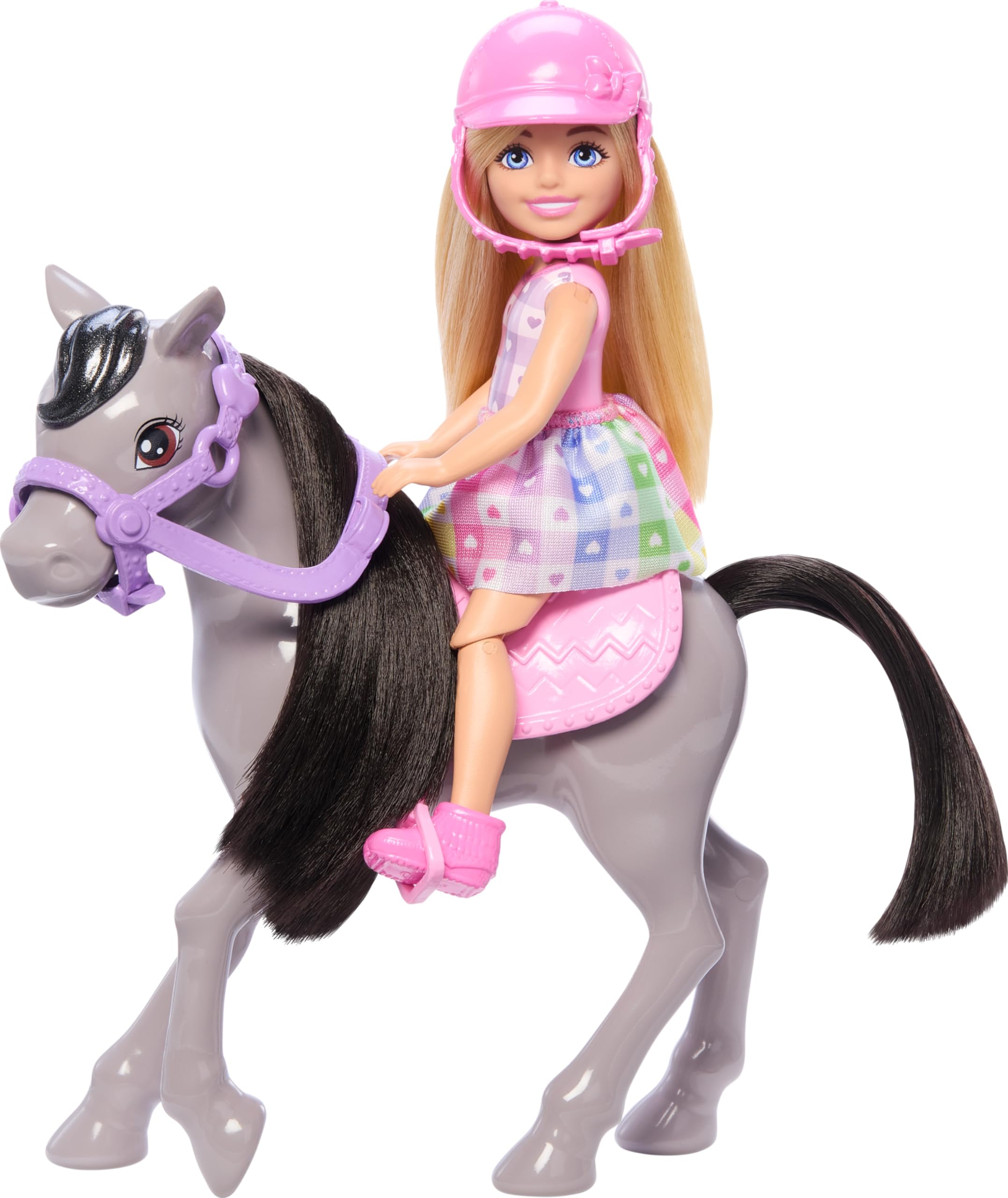 Barbie Chelsea doll with pink helmet enables imaginative riding play