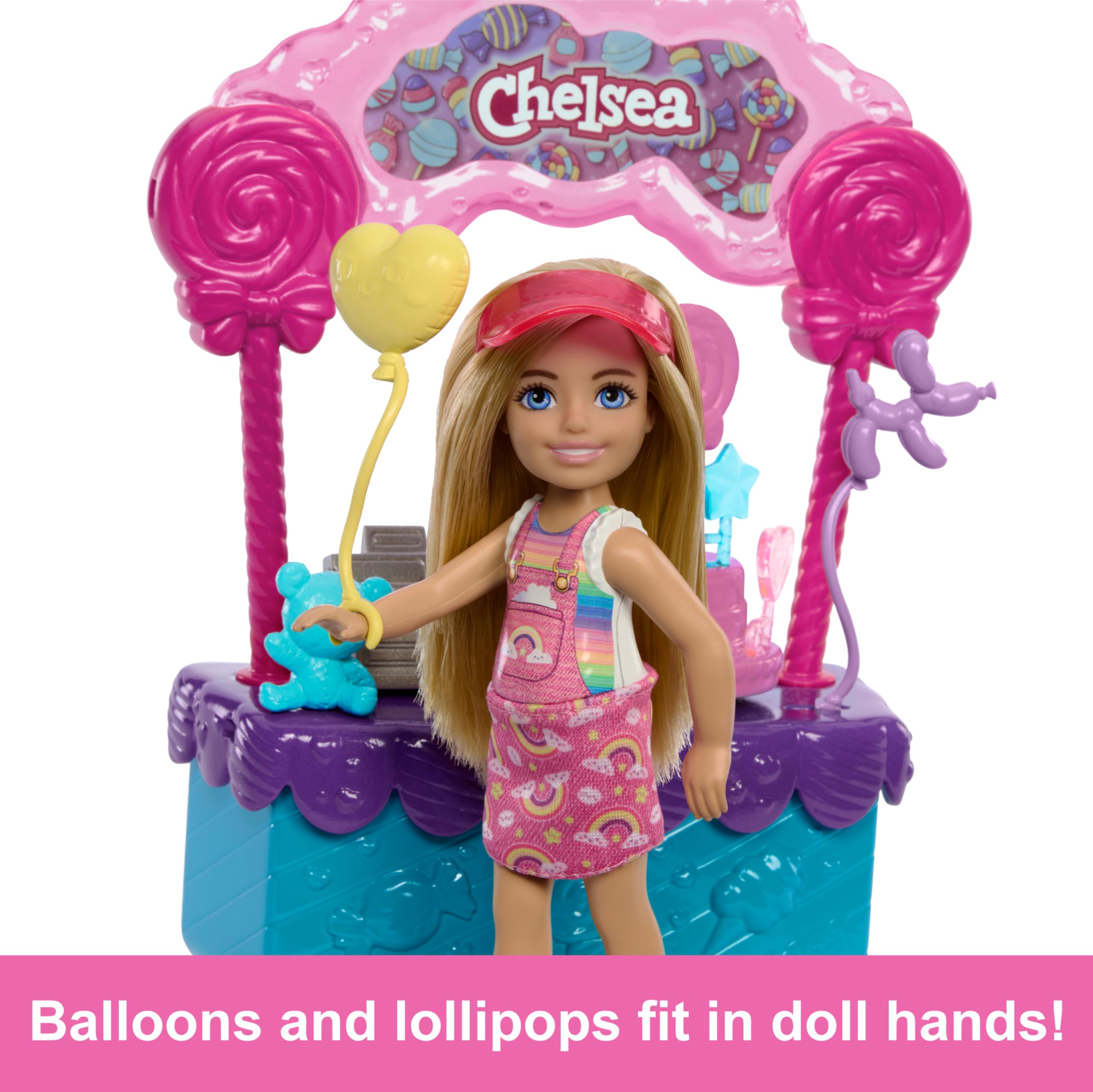 Barbie Chelsea doll in pink visor dress ready for booth duty.