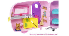 Barbie Chelsea playset camper dress-up area with outfits for mix-and-match.