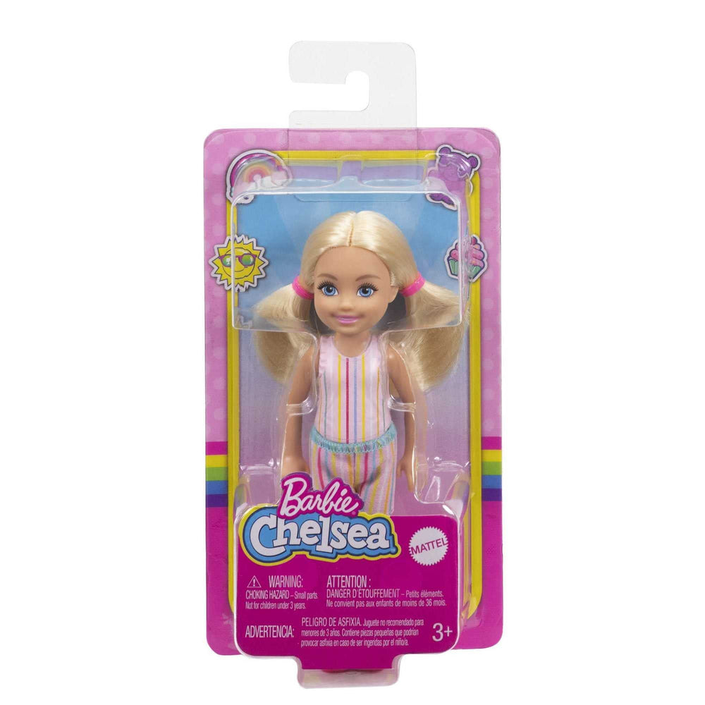 Barbie Chelsea doll with removable fashion pieces for custom outfit adventures.