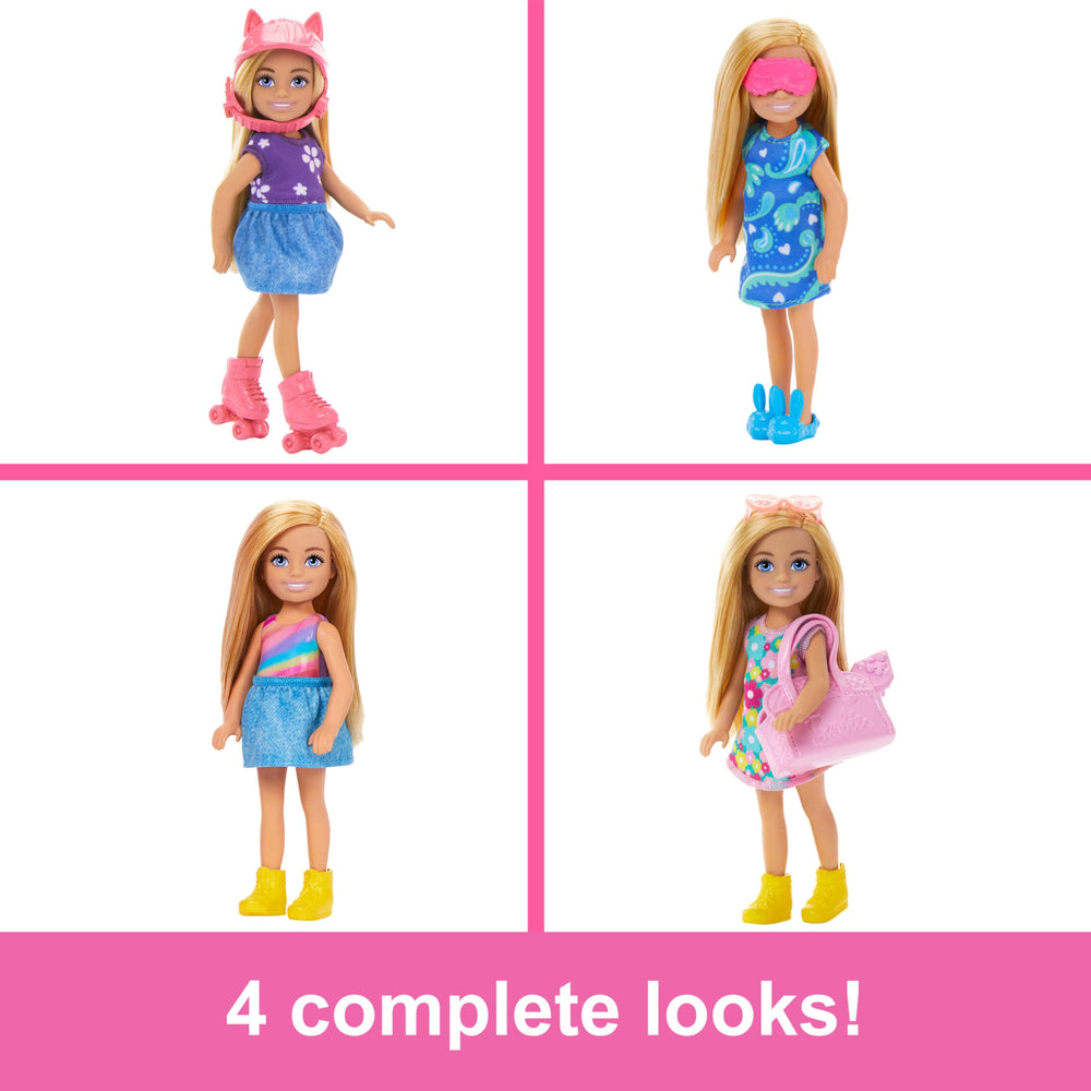 Barbie Chelsea four looks ready for imaginative daily styling.