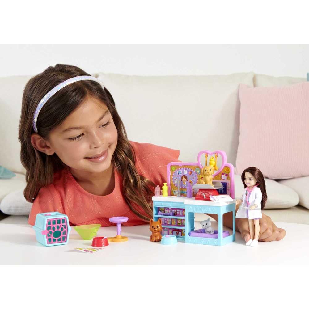 Barbie Chelsea vet table supports imaginative clinic stories