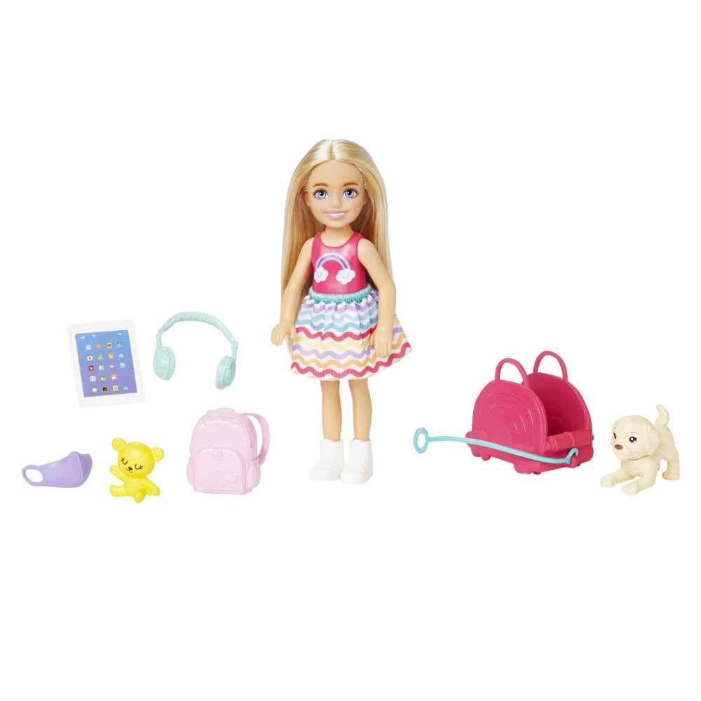 Barbie Chelsea travel doll with puppy for imaginative adventures