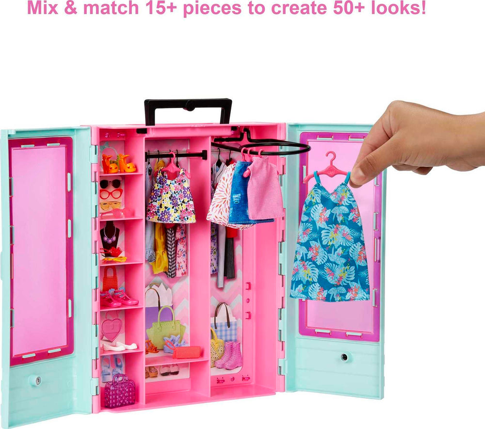 Barbie Closet Playset with clear double doors to peek inside the wardrobe.