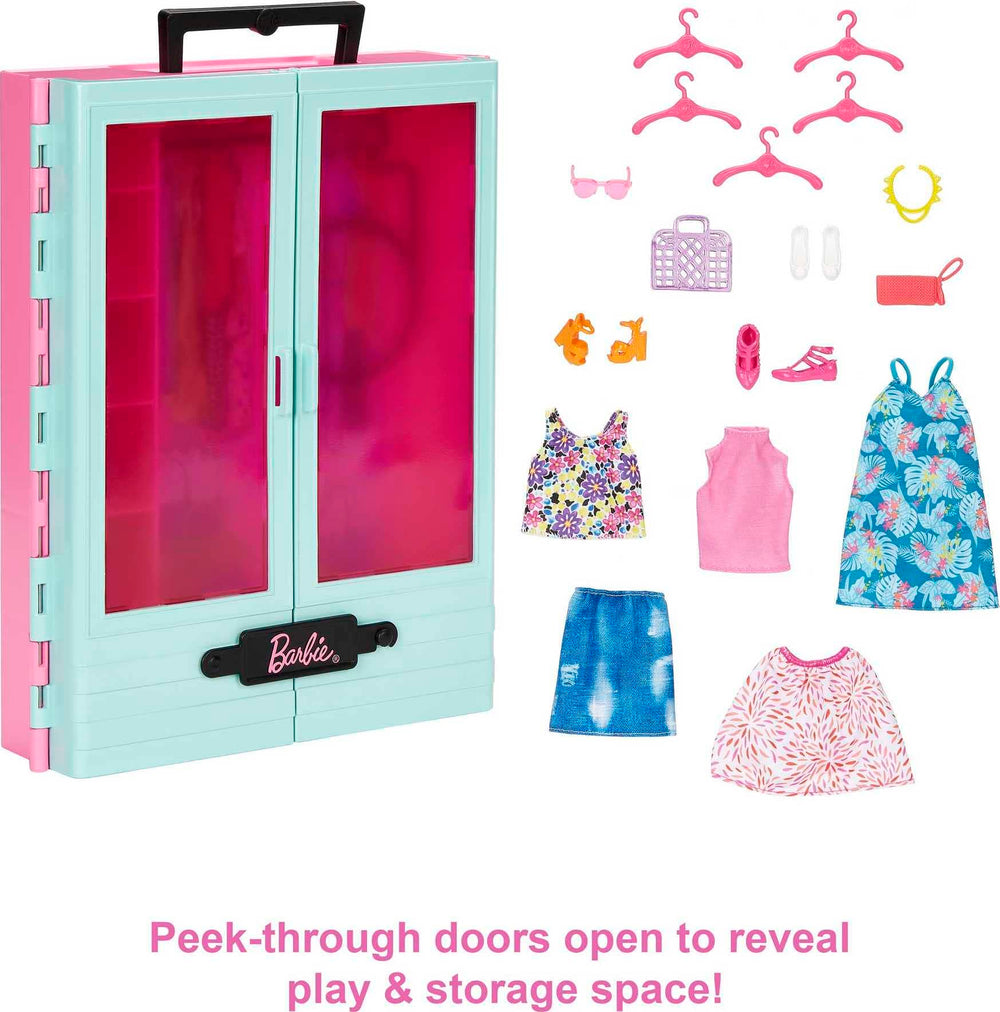 Barbie Closet Playset includes five hangers for organized dress-up fun.