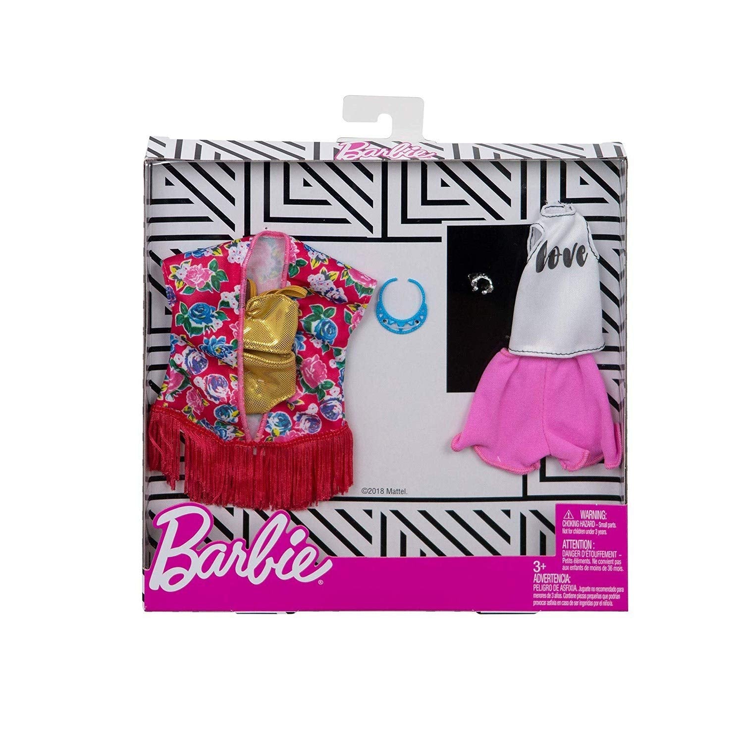 Barbie two-outfit fashion pack featuring golden swimsuit and floral coverup for sunny play