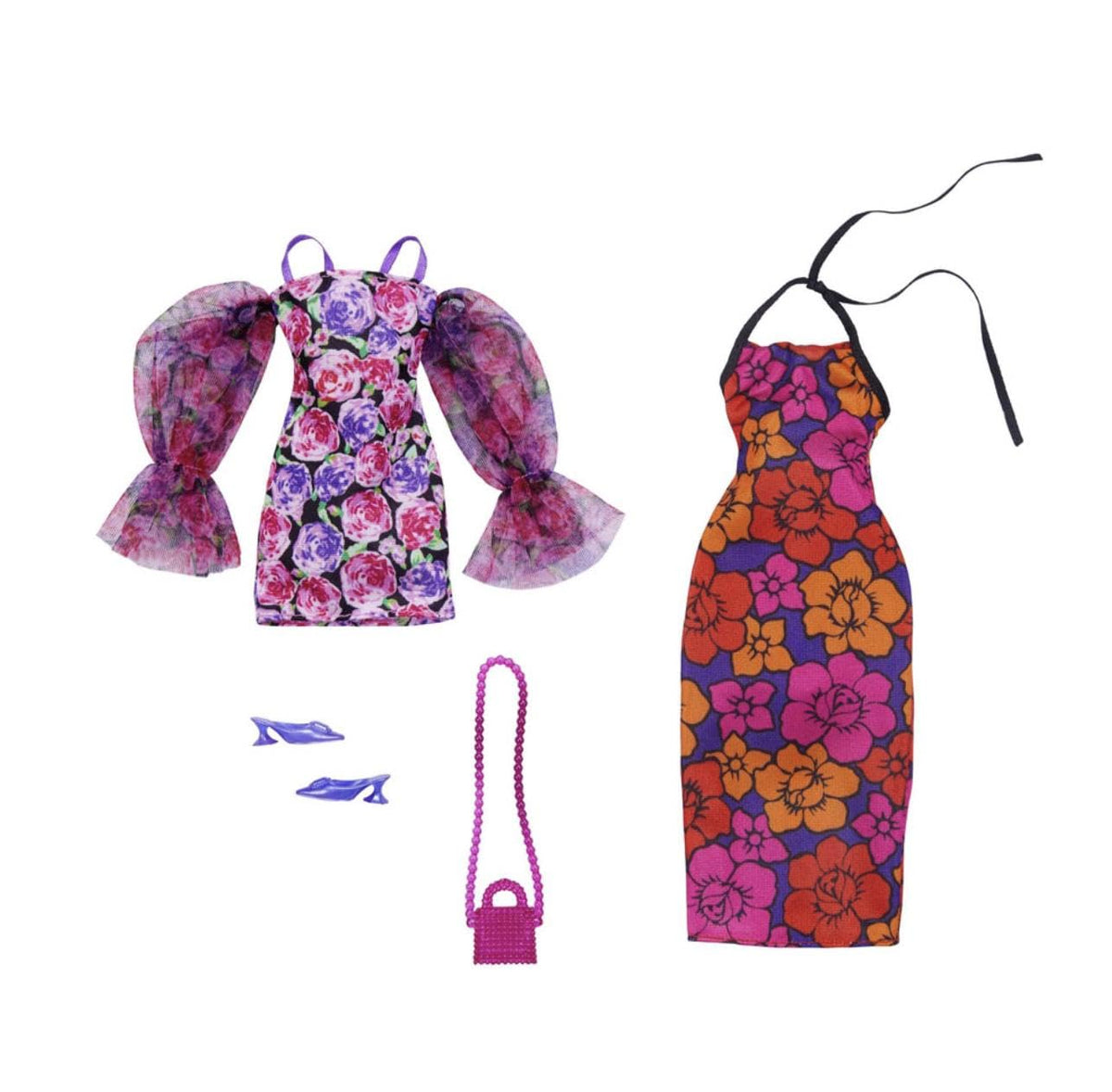 Barbie clothes set rose-print minidress for garden-party styling and imaginative play