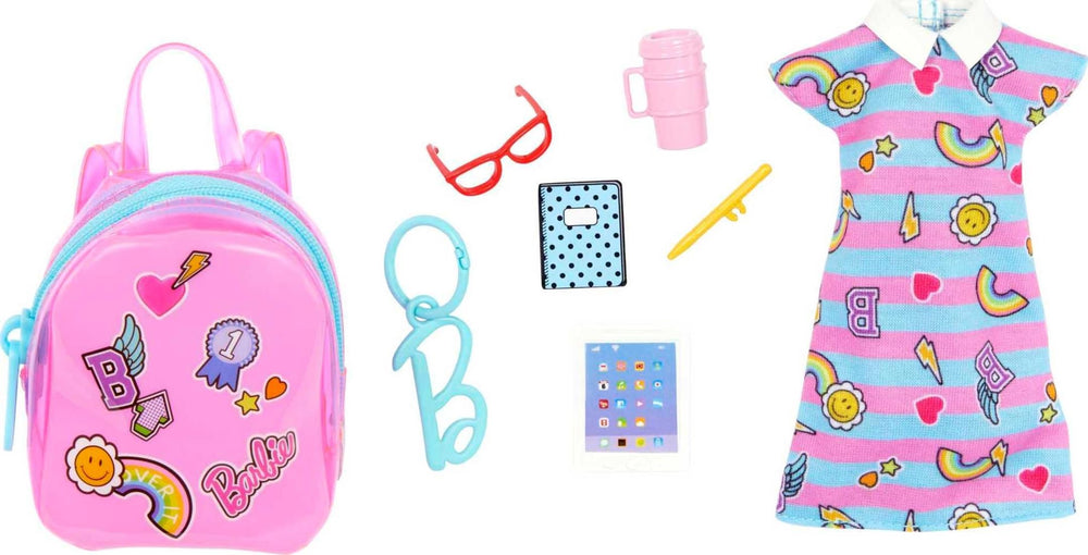 Barbie clothes set school-themed dress offers a coordinated look for imaginative play.