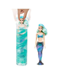 Barbie Color Reveal mystery bags store fin necklace brush and sponge for portable play.
