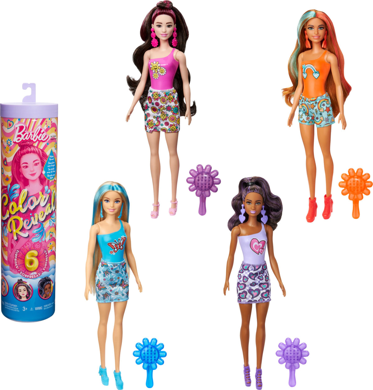 Barbie Color Reveal doll in the tube during unboxing sparks imaginative play.