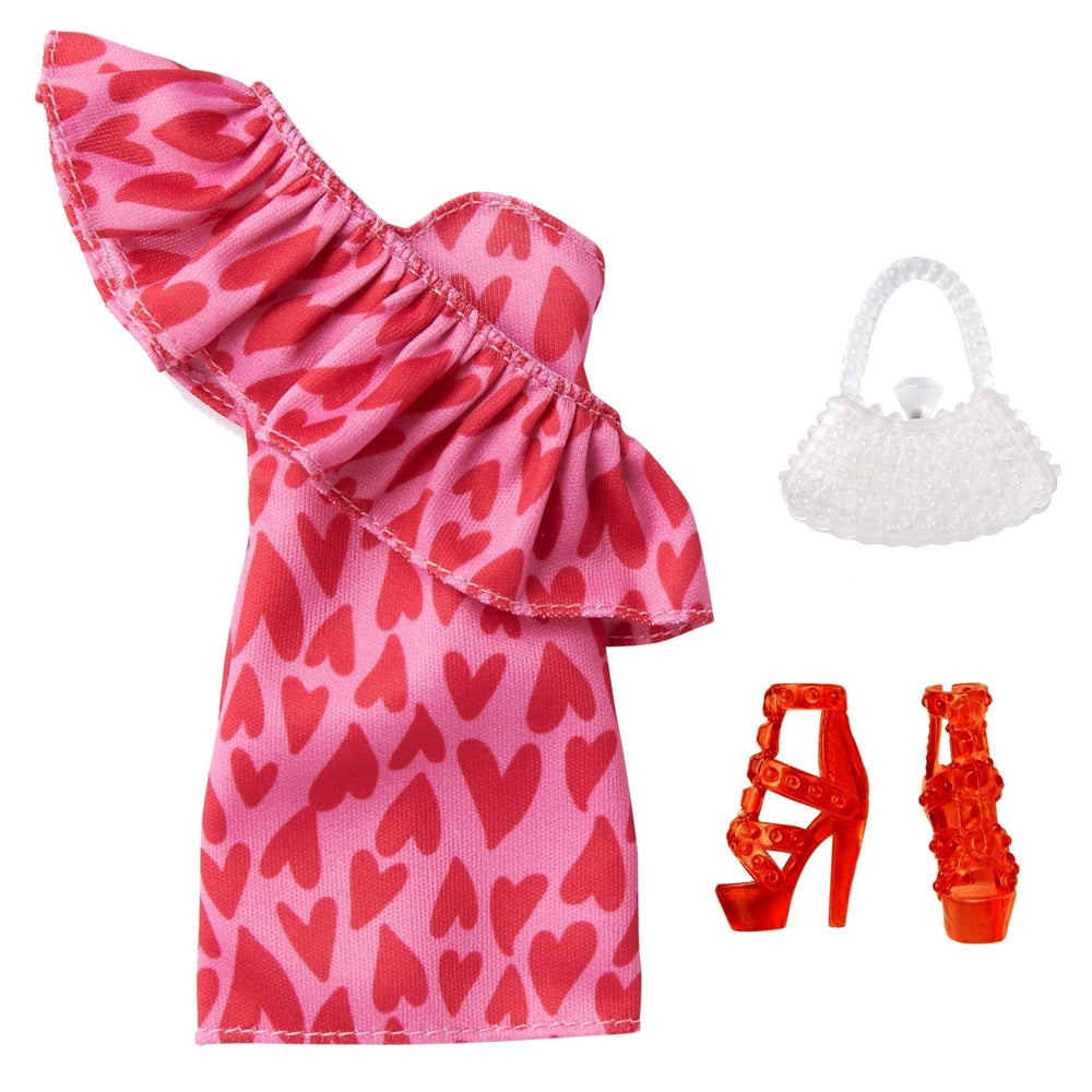 Barbie Complete Looks black dress with pink heart print for imaginative play