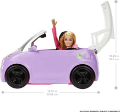 Barbie convertible top opened for breezy outdoor play moments.