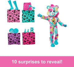Barbie Cutie Reveal Barbie doll face under plush top, ready for styling and poseable play.