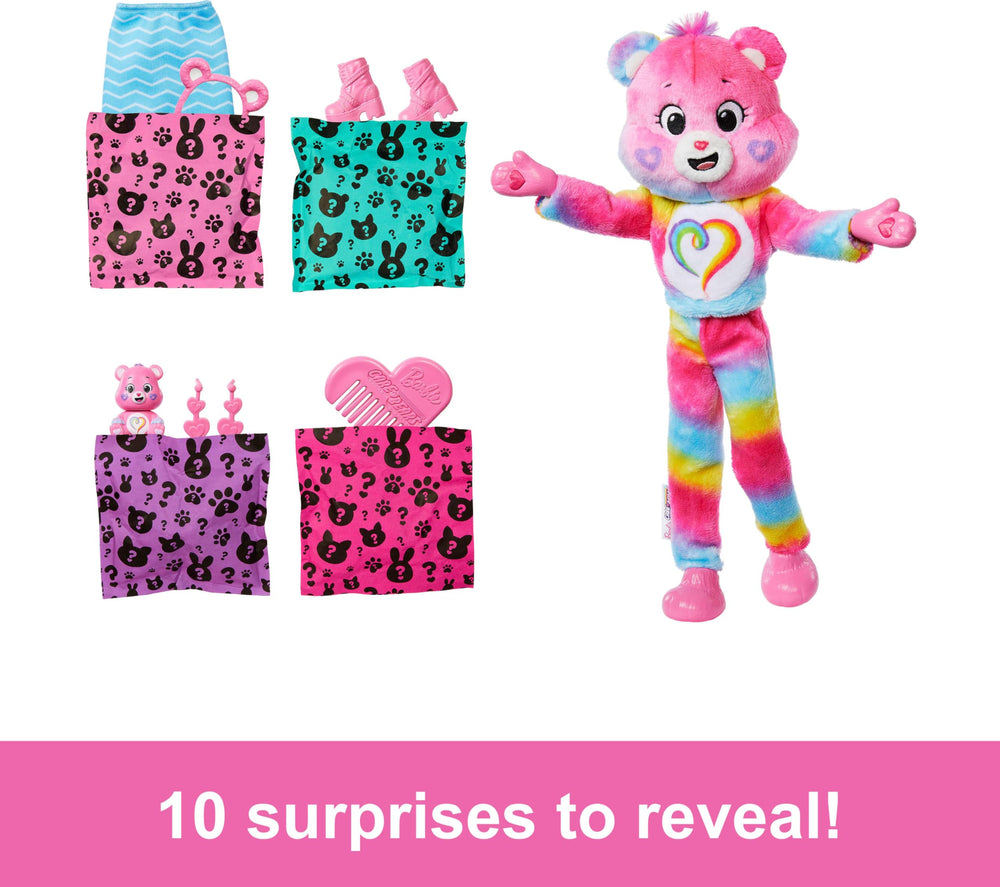 Barbie Cutie Reveal Care Bears doll shows posable fashion with colorful hair accents