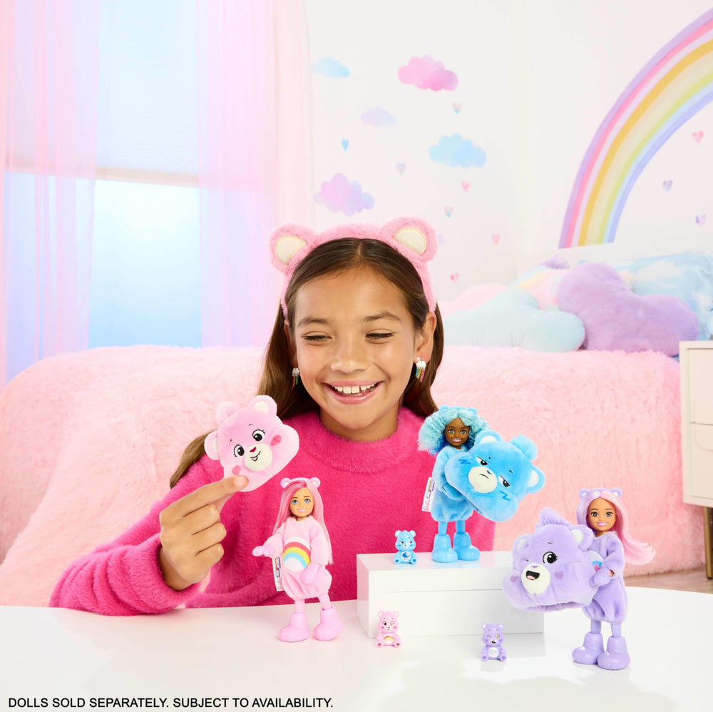 Barbie Cutie Reveal Care Bears Chelsea in plush costume for cozy dress-up