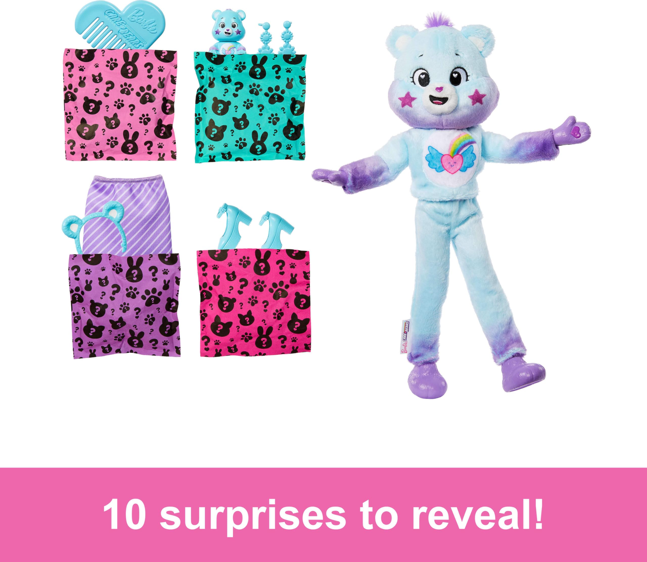 Barbie Cutie Reveal doll with brown hair and purple-blue streaks for styling play