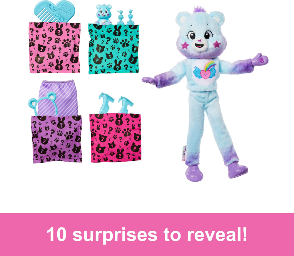 Barbie Cutie Reveal doll with brown hair and purple-blue streaks for styling play