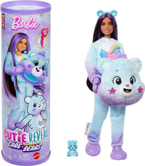Barbie Cutie Reveal Care Bears Dream Bright Bear in plush costume for imaginative play