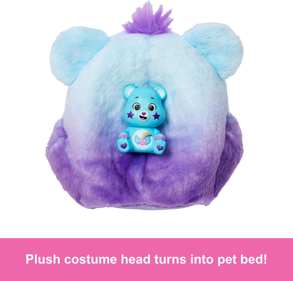 Barbie Cutie Reveal costume head flips into a mini bed for the plush bear