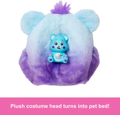 Barbie Cutie Reveal costume head flips into a mini bed for the plush bear