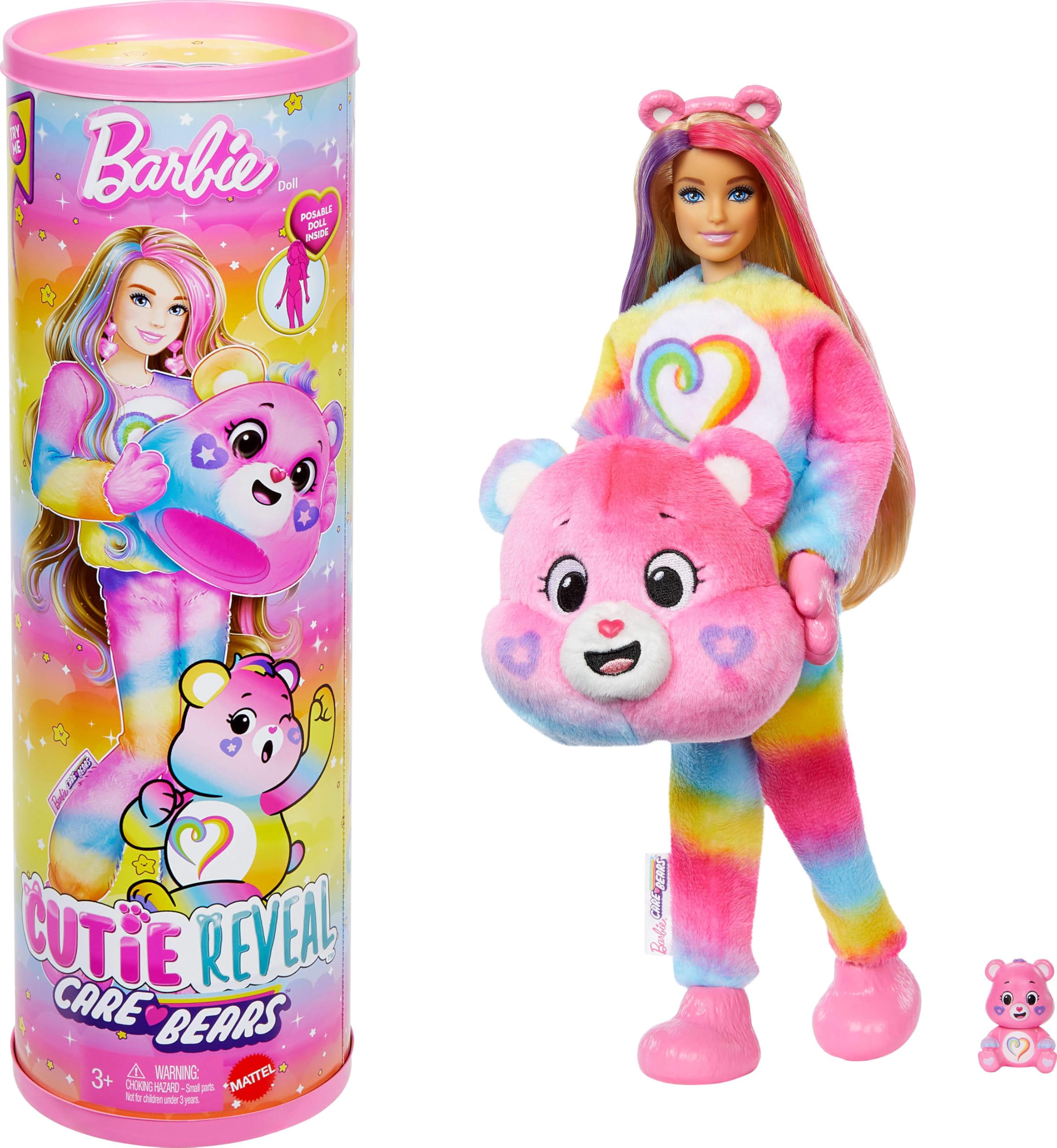 Barbie Cutie Reveal Care Bears Togetherness Bear plush costume reveal for playful unboxing