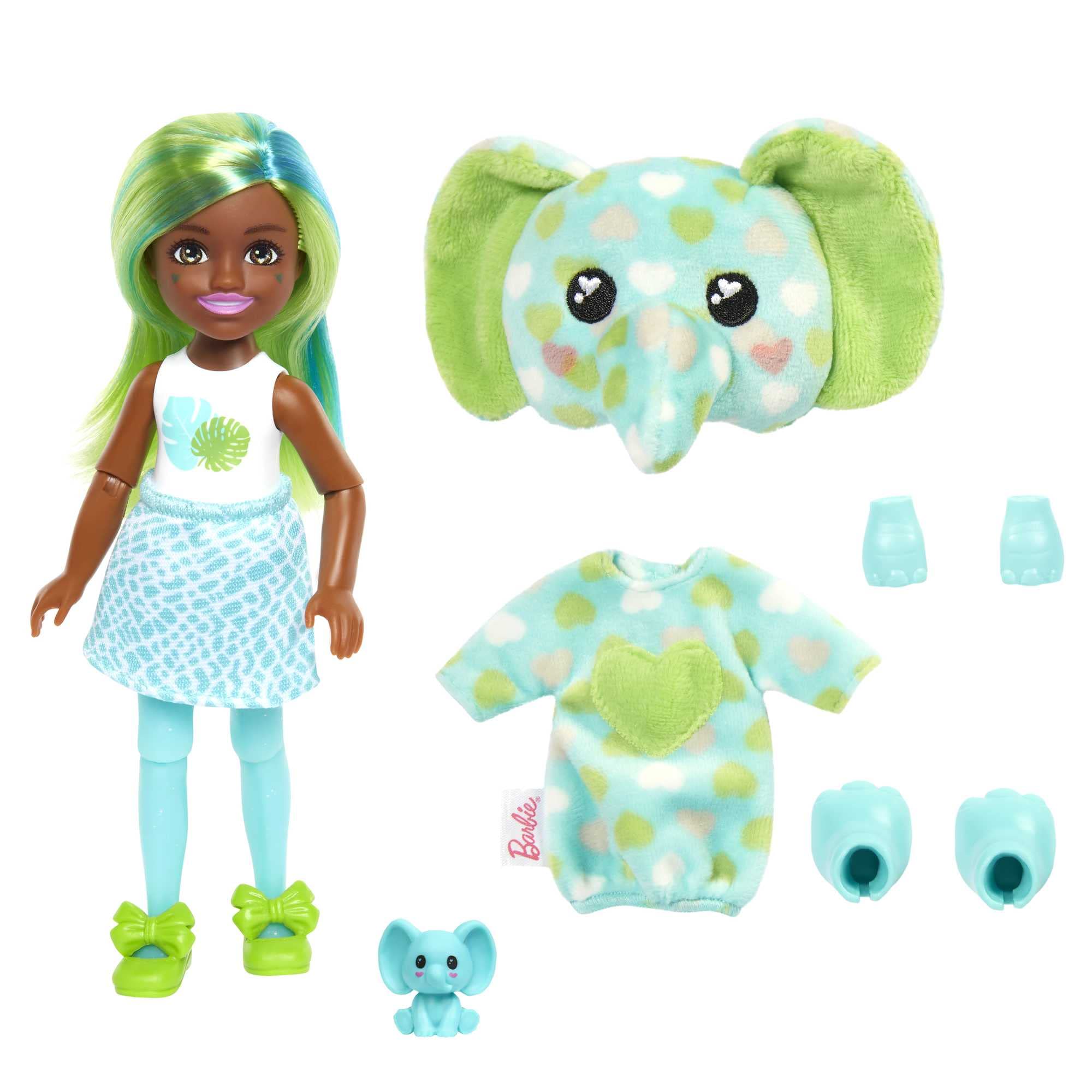 Barbie Cutie Reveal Chelsea baby toucan in colorful costume for stories
