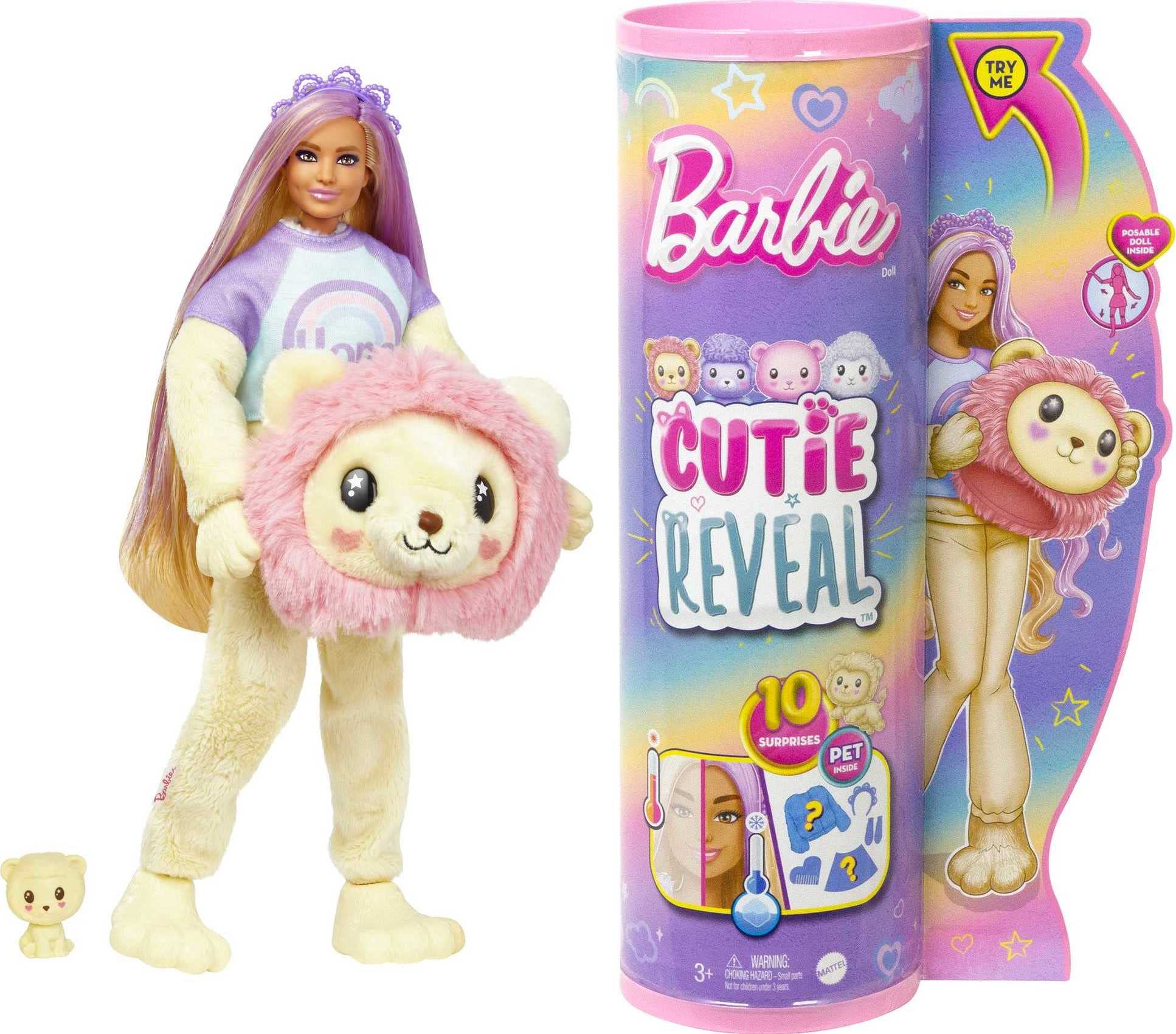 Barbie Cutie Reveal doll in plush lion costume for imaginative play