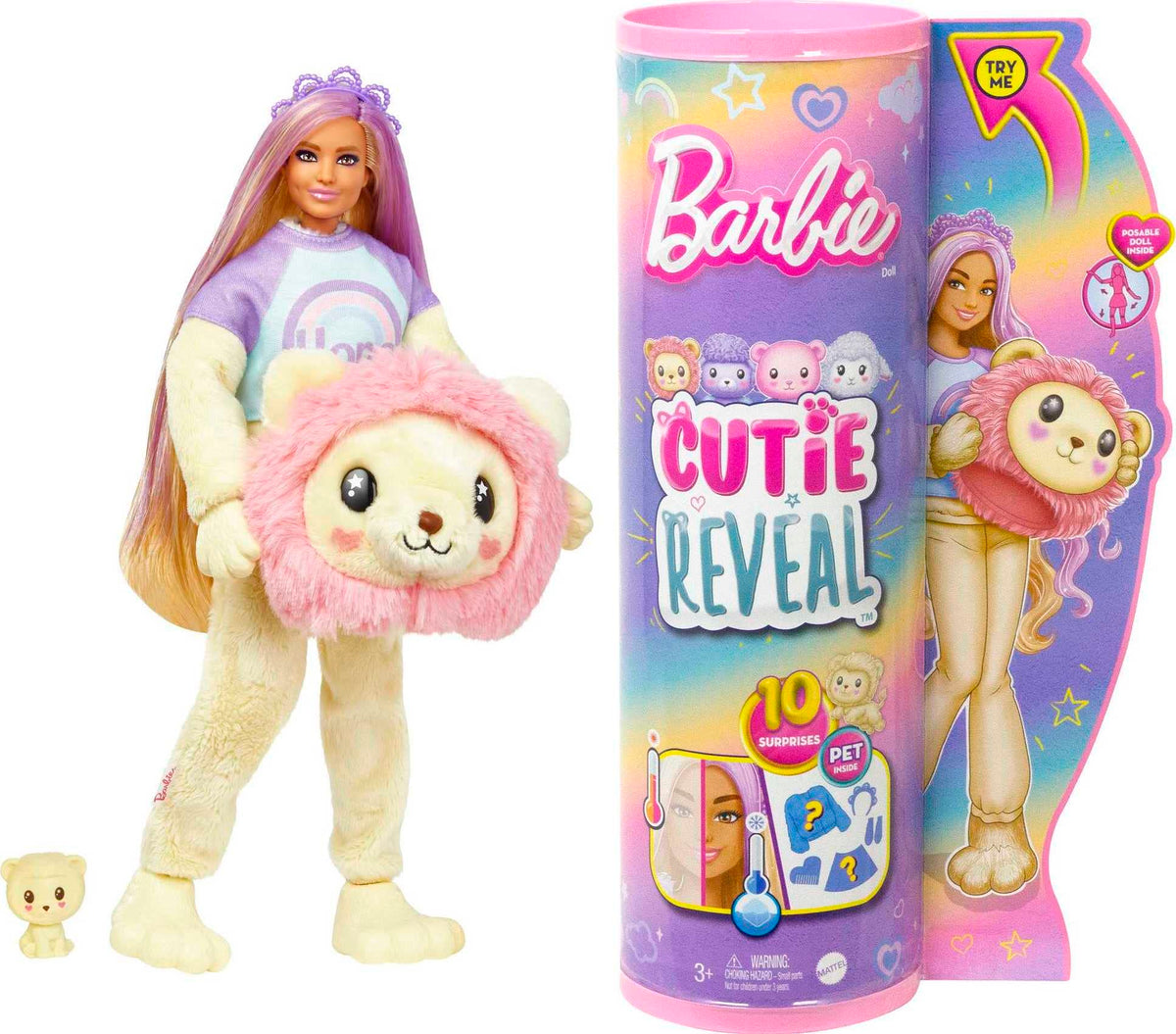 Barbie Cutie Reveal doll in plush lion costume for imaginative play