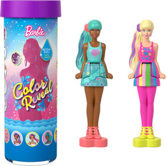 Barbie Mini BarbieLand Cutie Reveal with tiny pet shown on a display base.