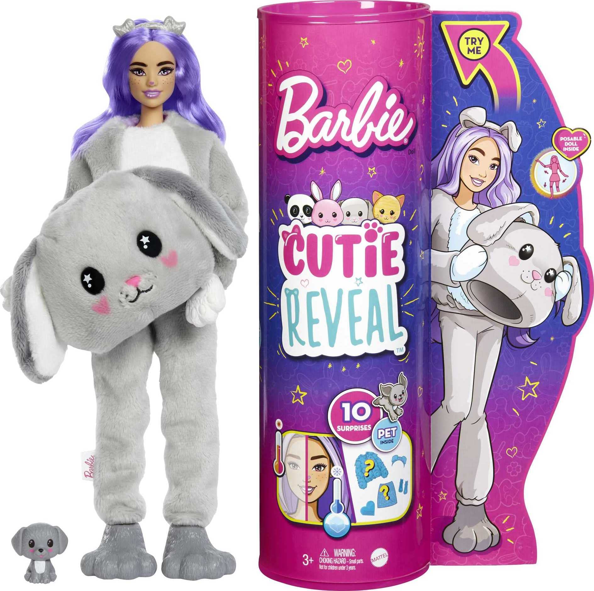Barbie Cutie Reveal doll with plush puppy for imaginative play
