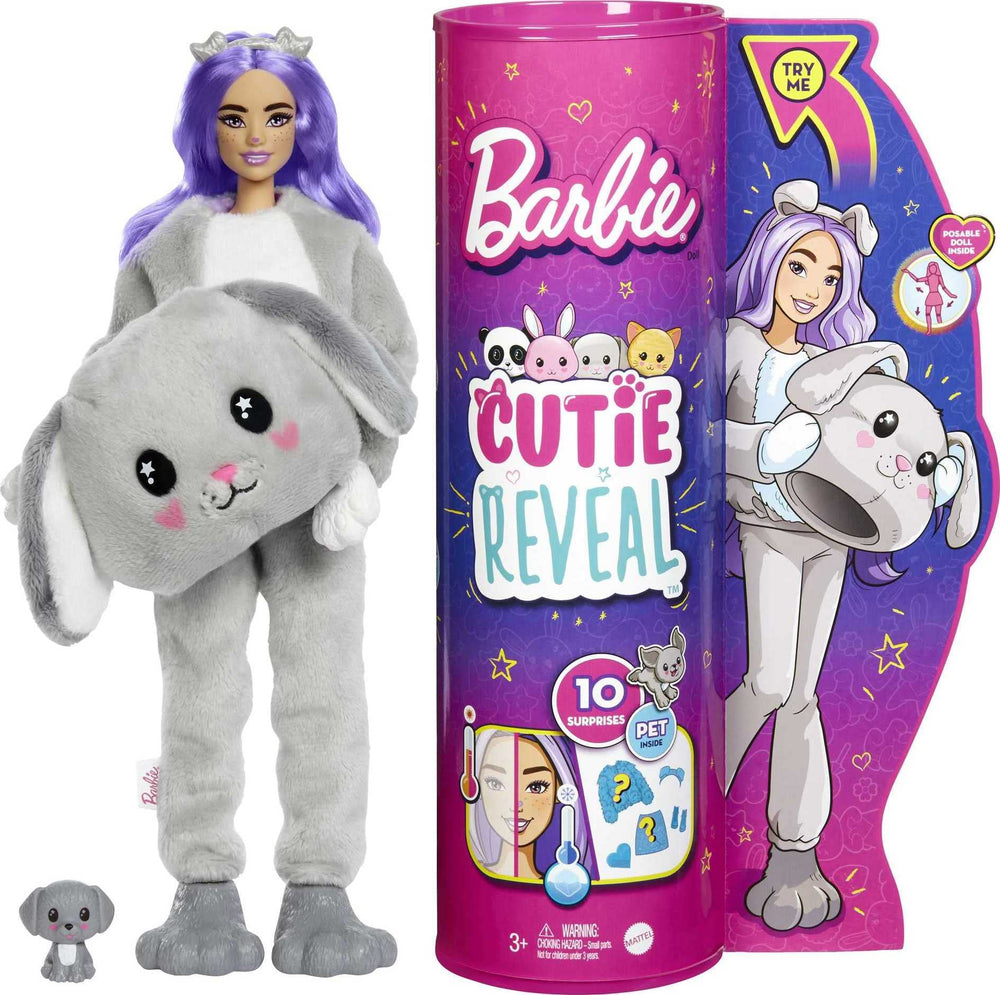 Barbie Cutie Reveal doll with plush puppy for imaginative play