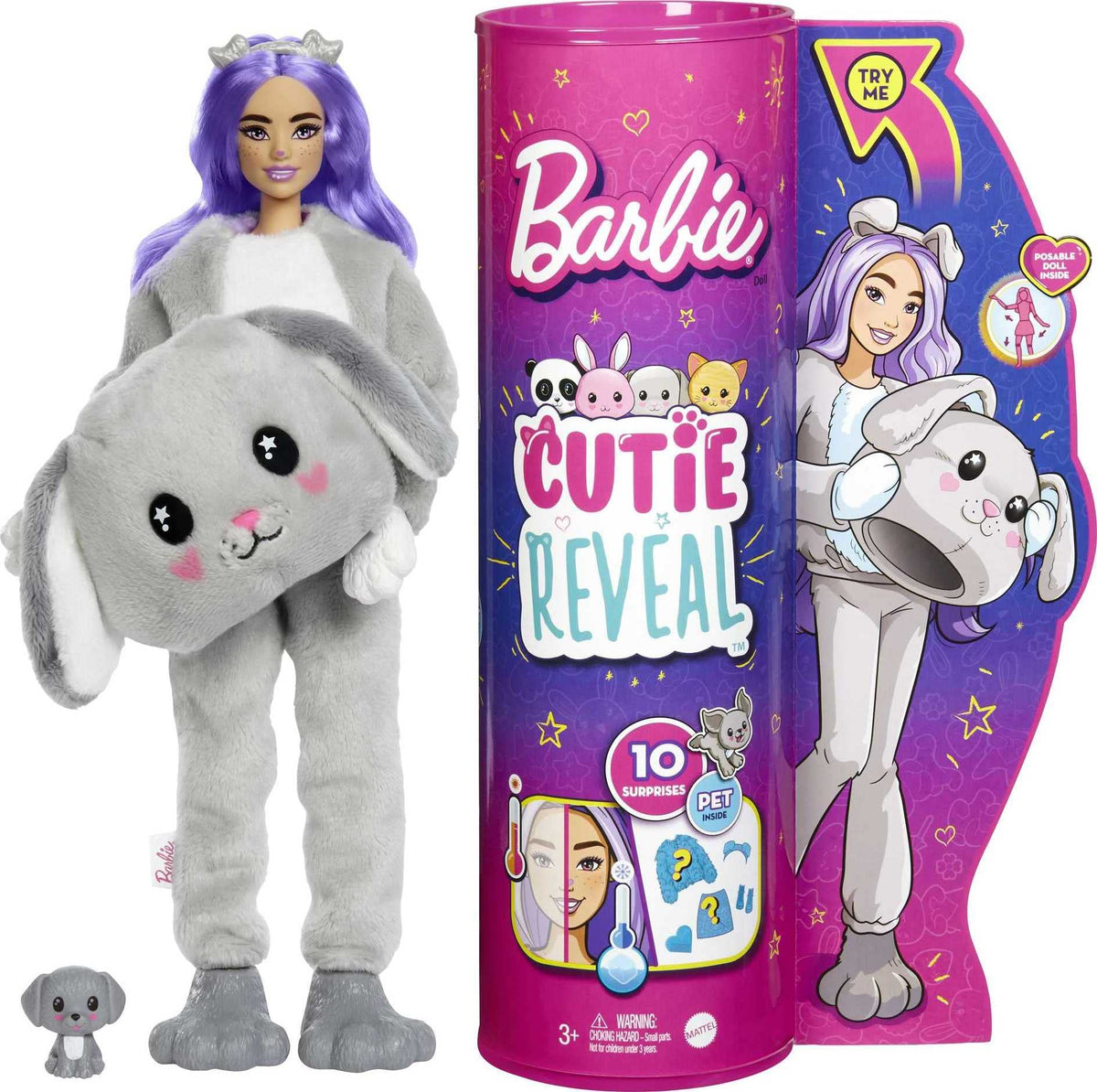 Barbie Cutie Reveal doll with plush puppy for imaginative play