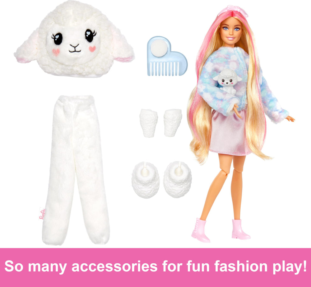 Barbie Cutie Reveal fleece-jacket and pet-bed transform cozy space.