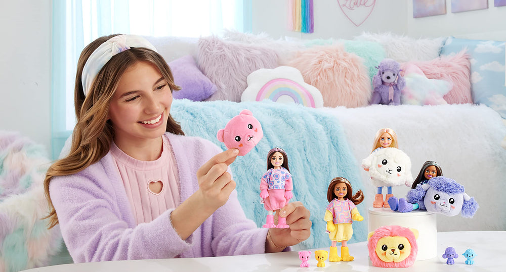 Barbie Cutie Reveal plush teddy bear, a cuddly companion for storytelling.