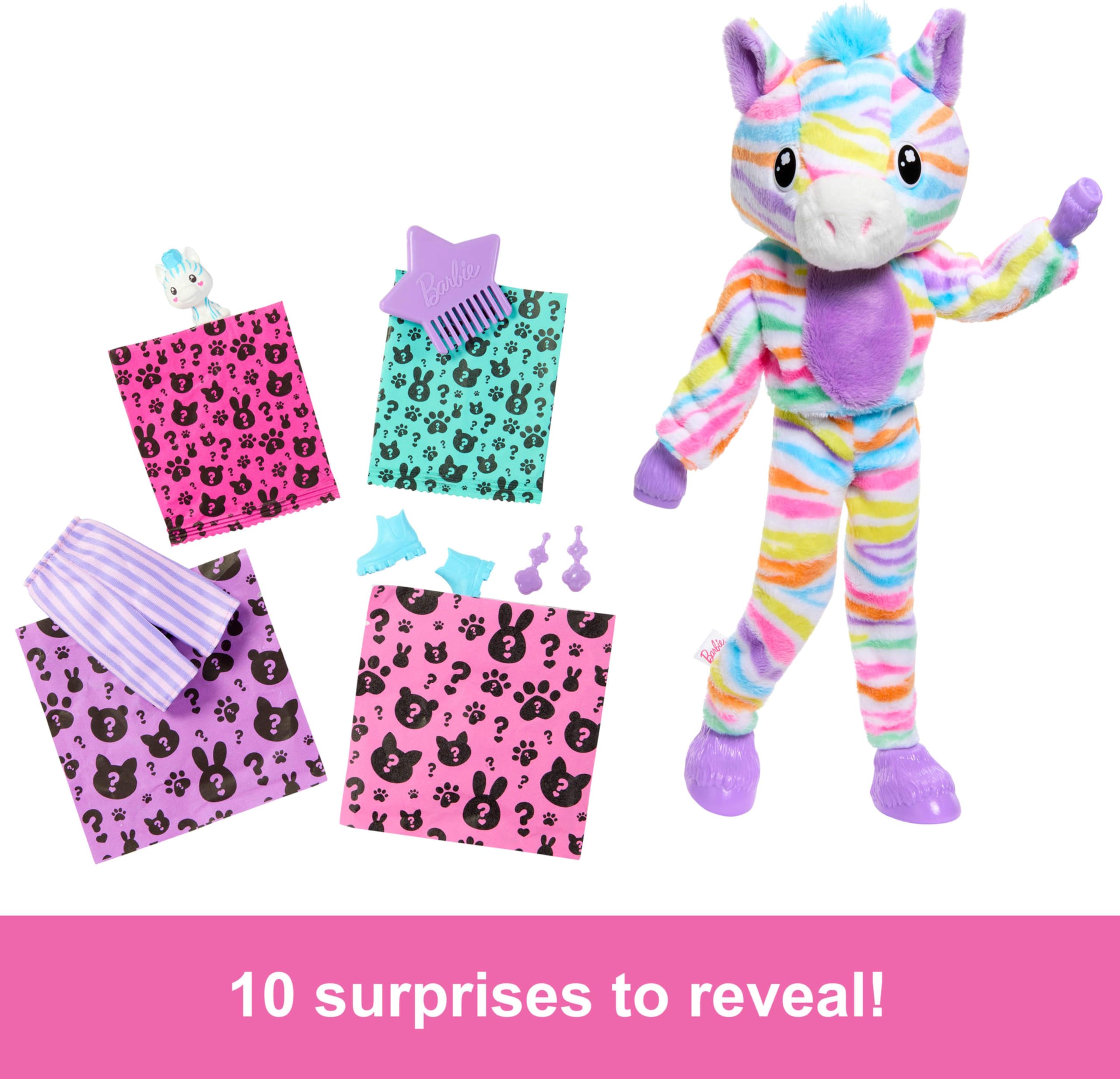 Zebra plush transforms colors with ice and warm water on Barbie Cutie Reveal.