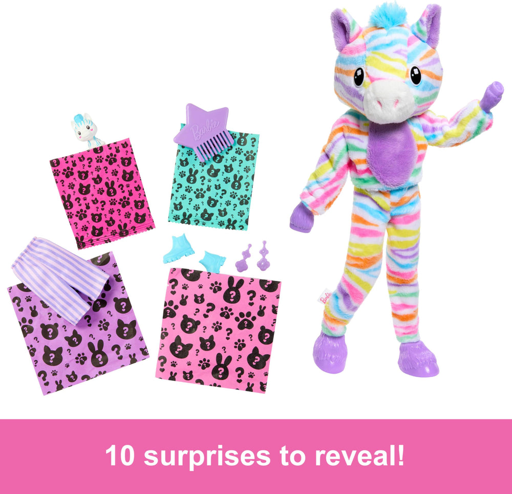 Zebra plush transforms colors with ice and warm water on Barbie Cutie Reveal.