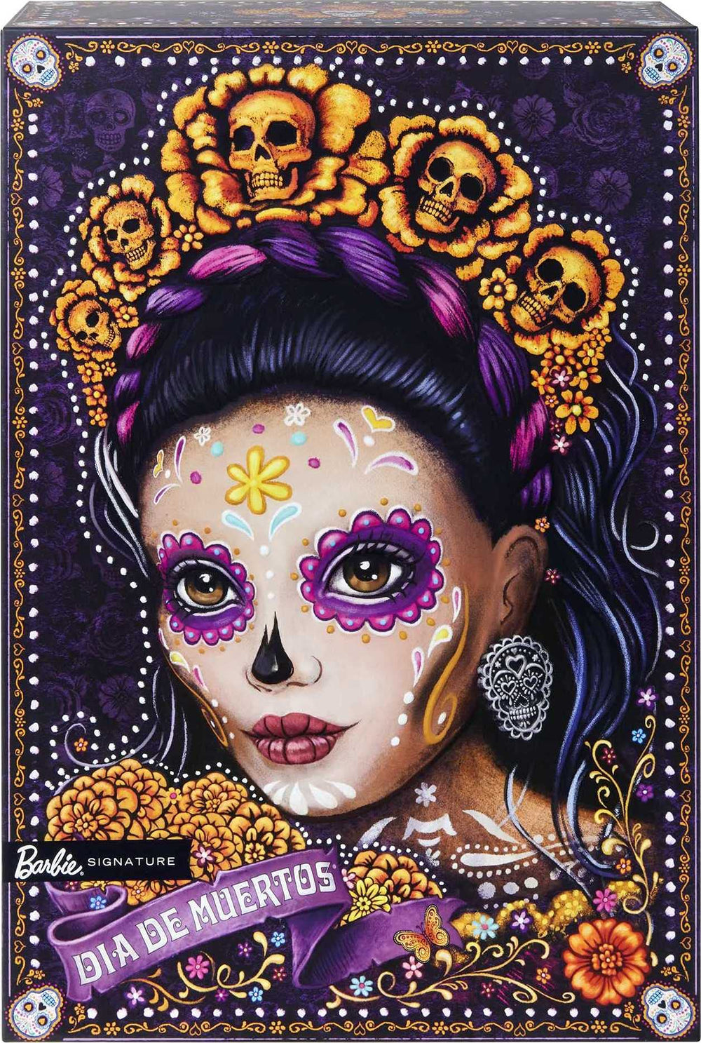 Barbie Dia De Muertos doll packaging makes a striking giftable keepsake.