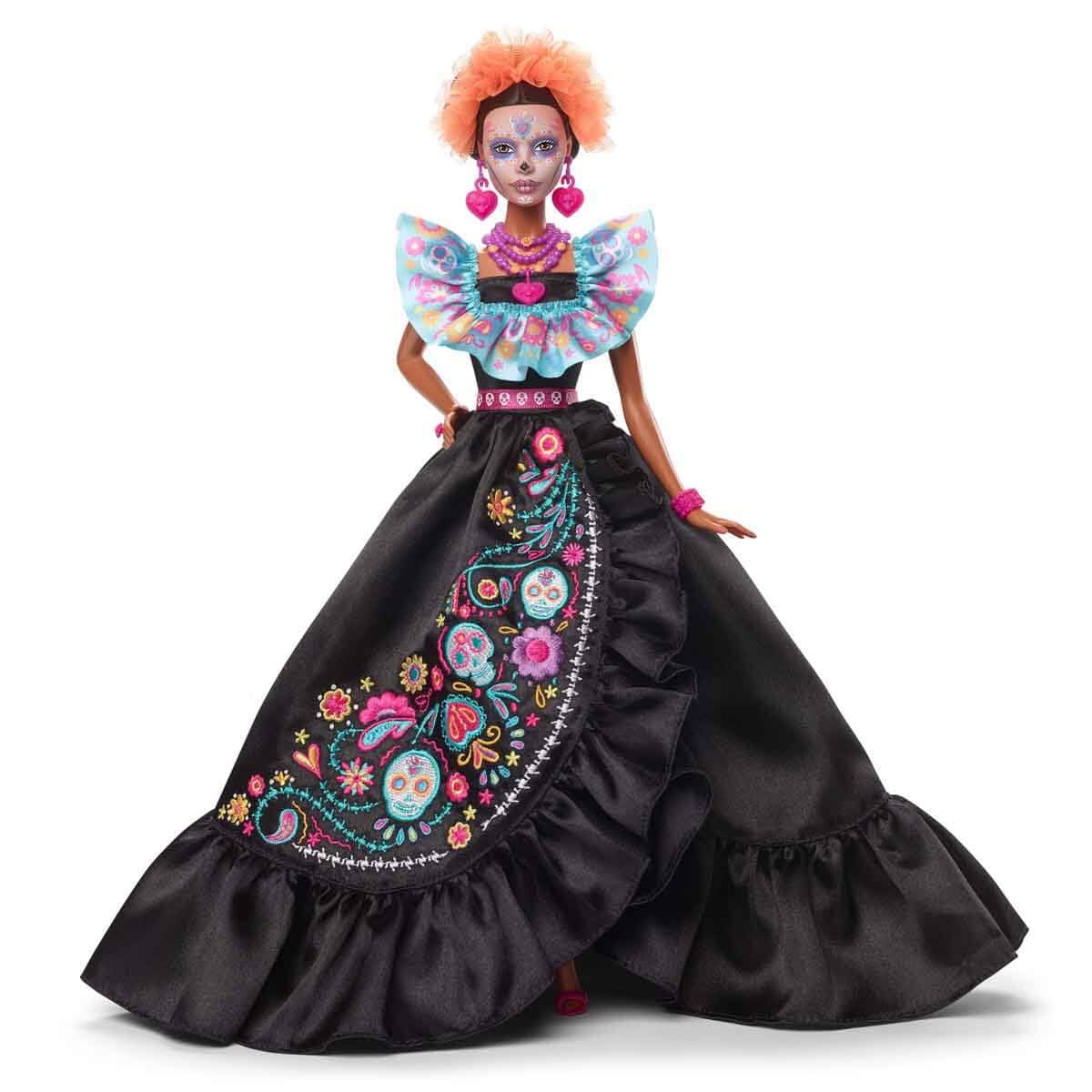 Barbie Dia de Muertos sugar skull heart earrings add festive detail.