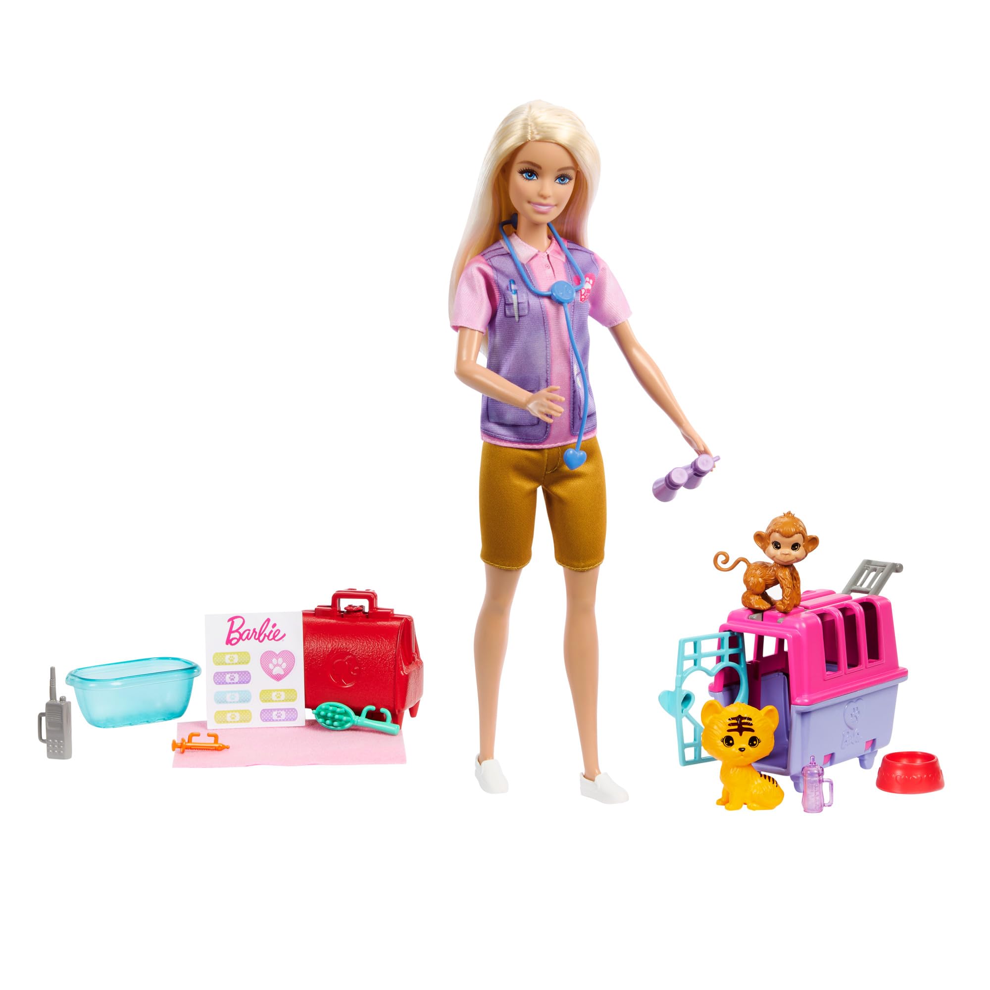 Barbie doctor bag with stethoscope invites pretend medical checks.