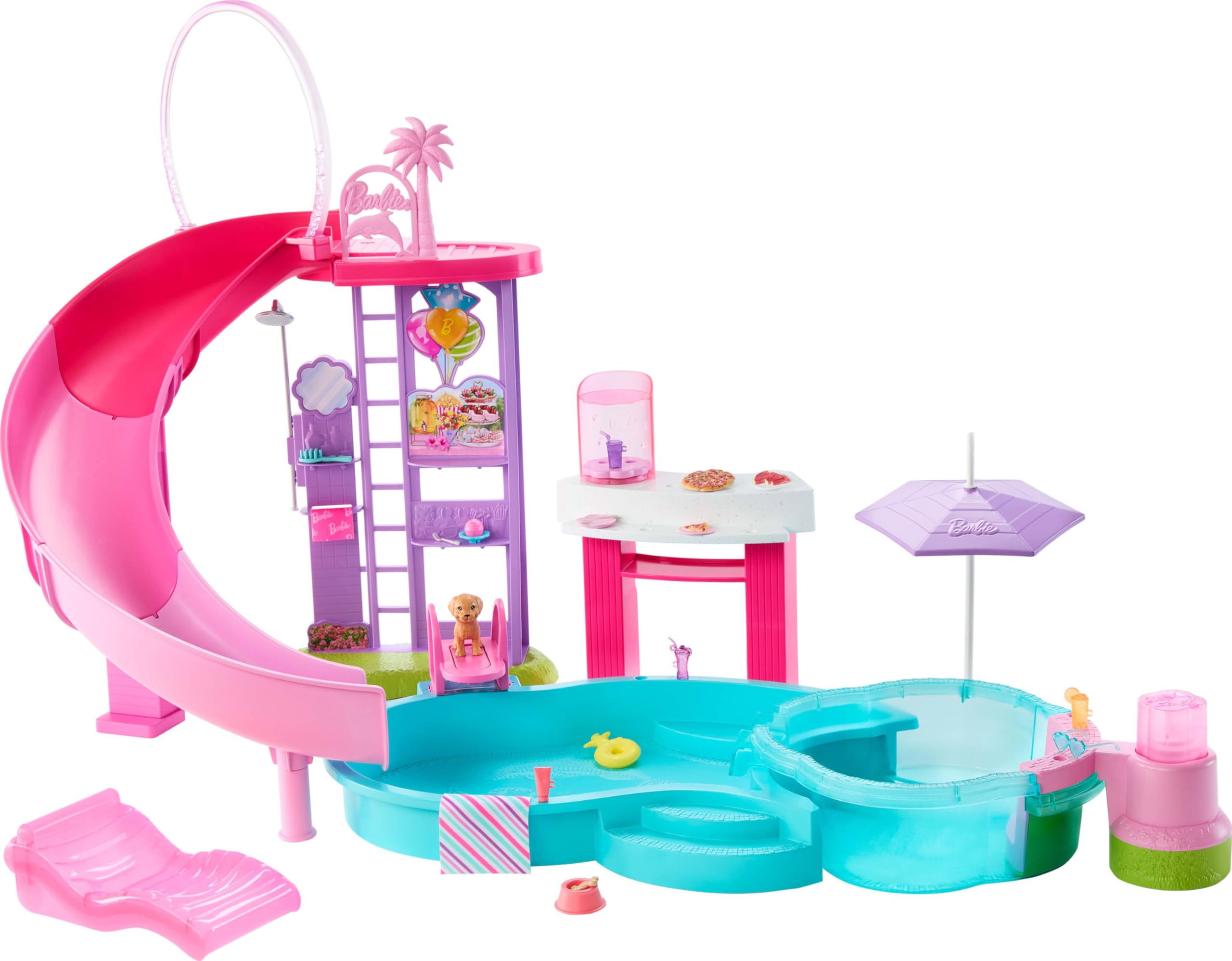 Barbie Dream Pool diving board sparks action-packed jumping adventures.