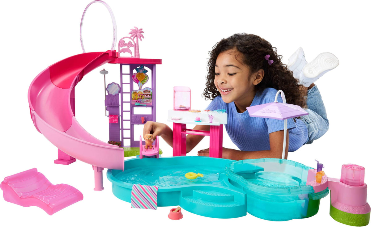 Barbie Dream Pool pool area fuels imaginative pool party play.