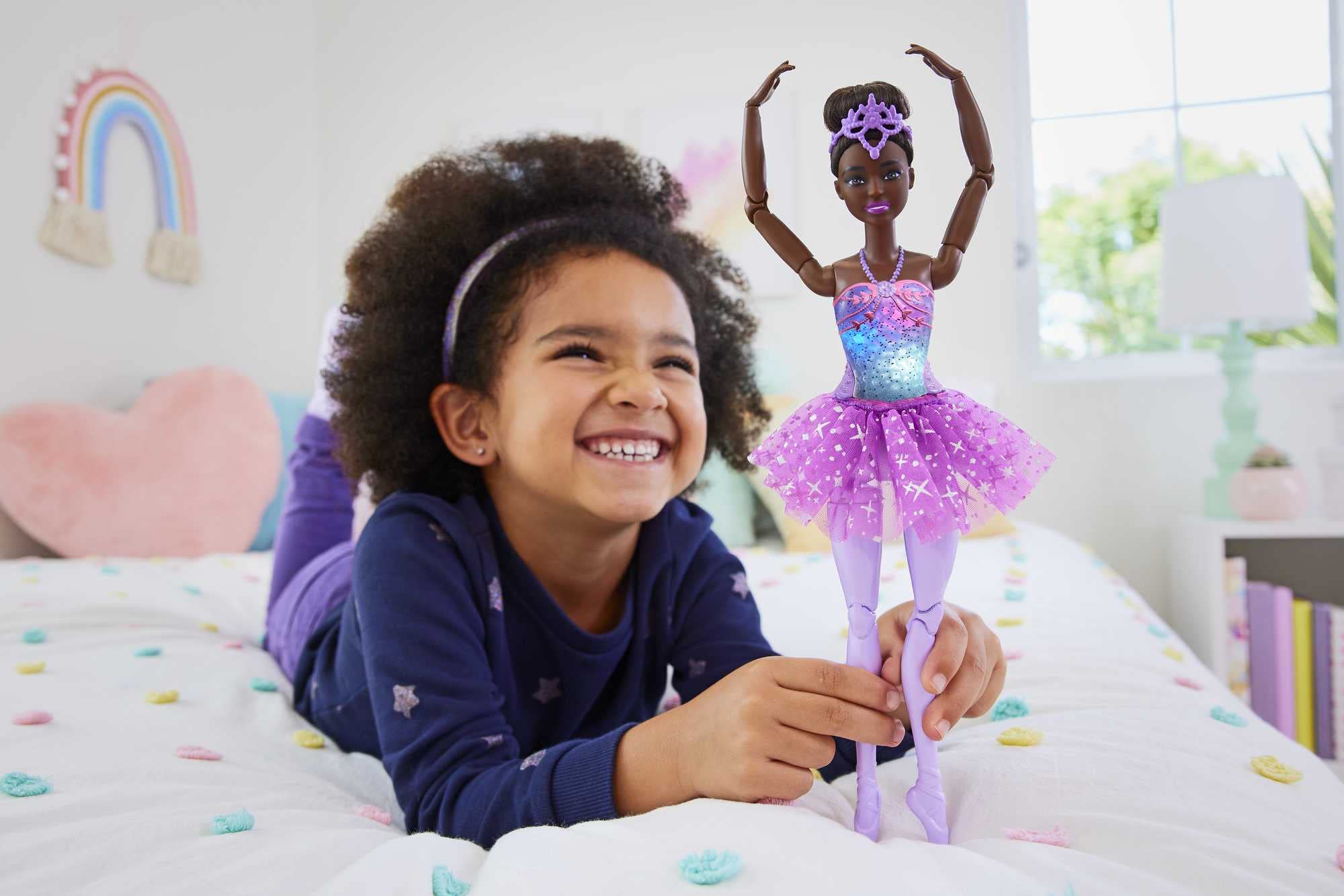 Barbie Dreamtopia brunette bun with tiara inspires graceful storytelling and poseable play