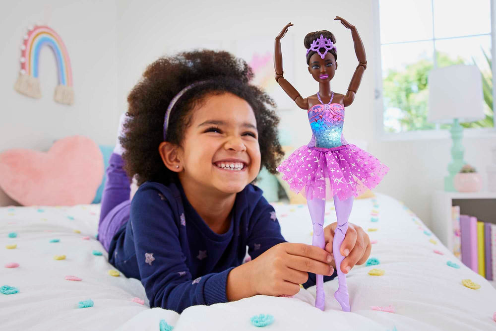 Barbie Dreamtopia brunette bun with tiara inspires graceful storytelling and poseable play