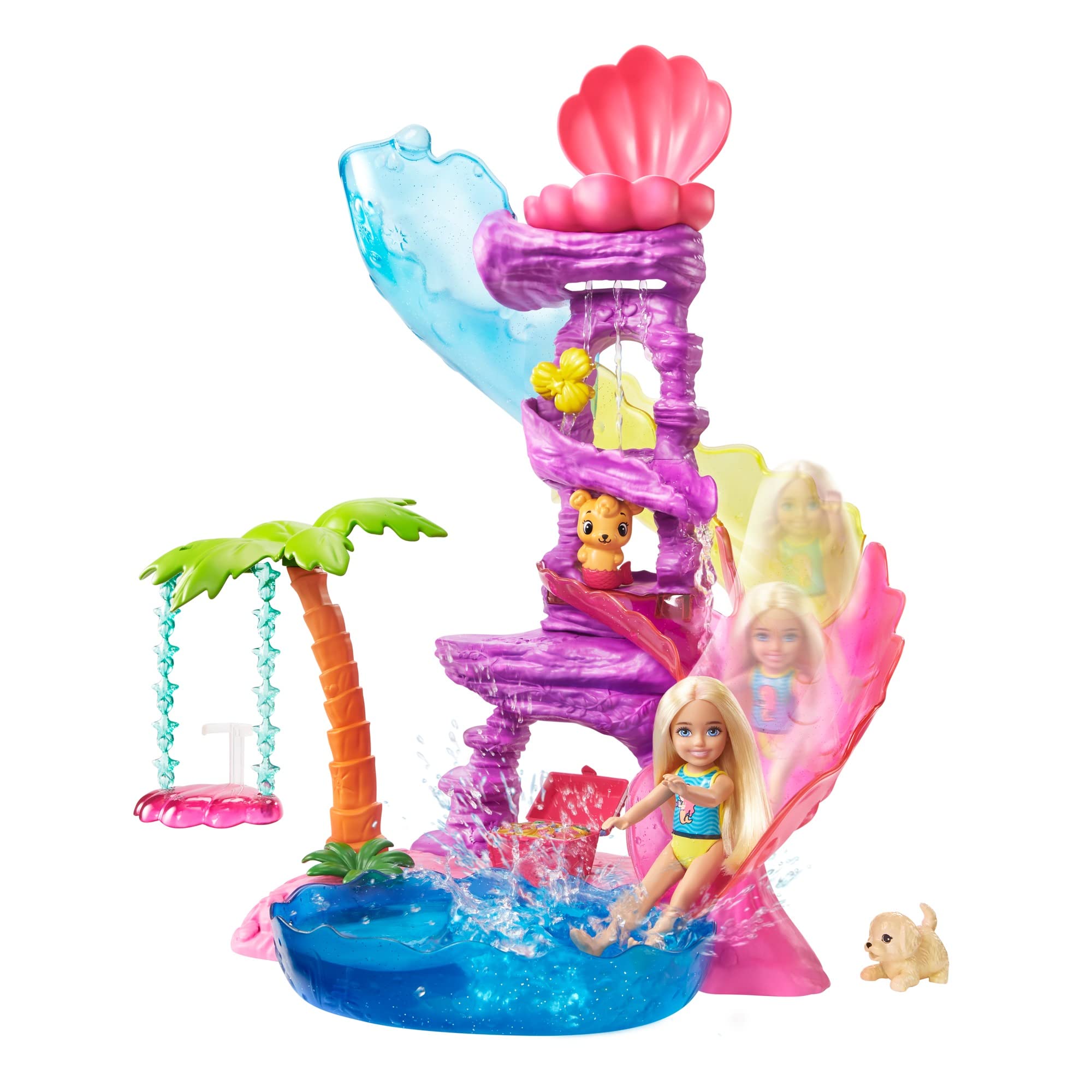 Barbie Dreamtopia Chelsea palm tree swing inviting storytelling and cooperative play