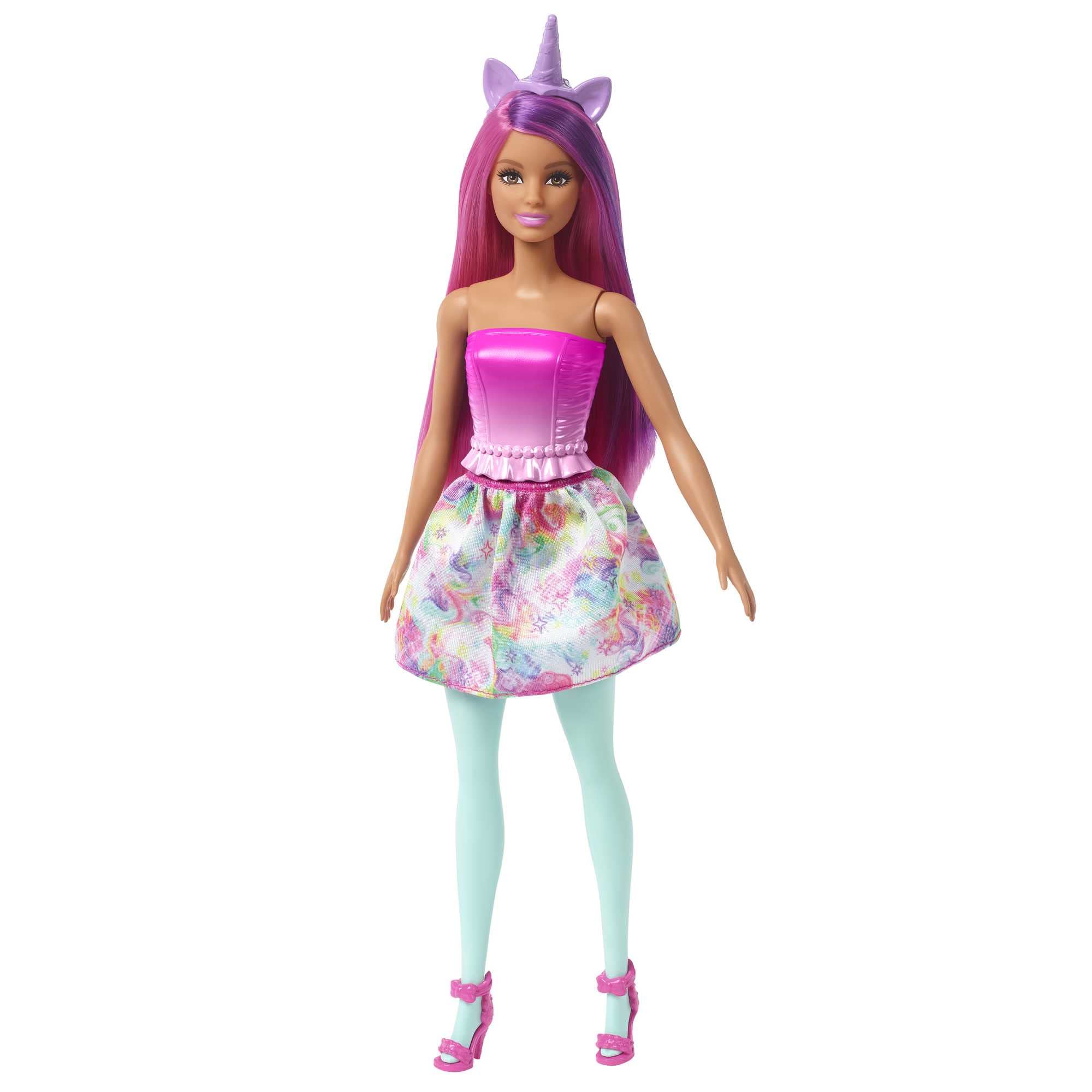 Barbie Dreamtopia doll necklace completes glam fantasy outfits.