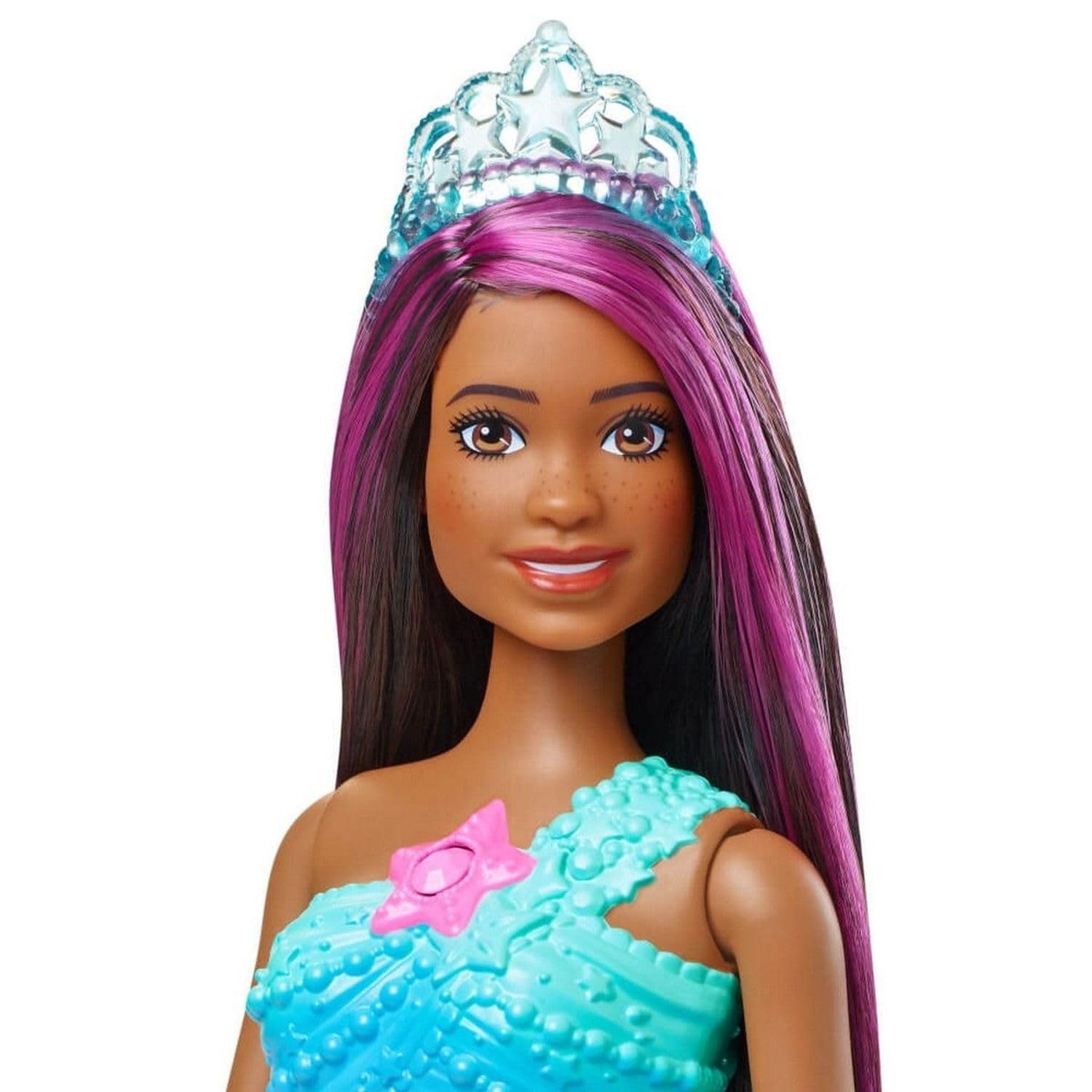 Barbie Dreamtopia pink-streaked hair enhances the fantasy mermaid look for imaginative storytelling.